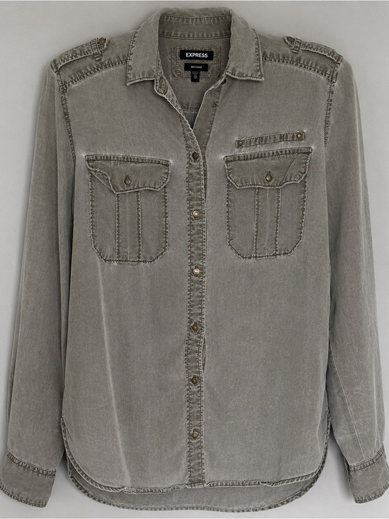 Express Tops - Express Boyfriend Gray Lyocell Utility Shirt XS Petite